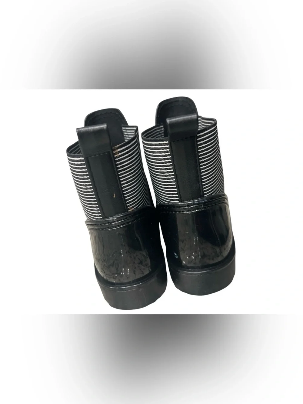 Charter Club Black Gloss Chelsea Rain Ankle Boots with Striped Elastic